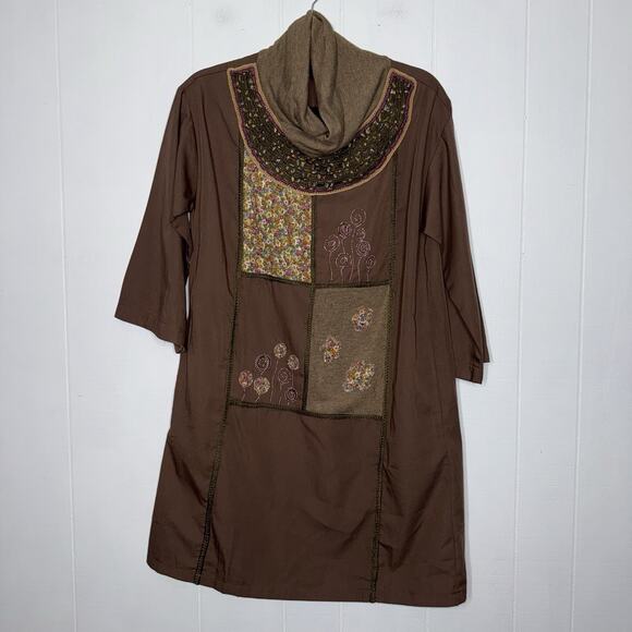 Sacred Threads Dresses & Skirts - Sacred Threads Women’s Cowl Neck Shift Dress Floral Embroidery Boho Hippie XL